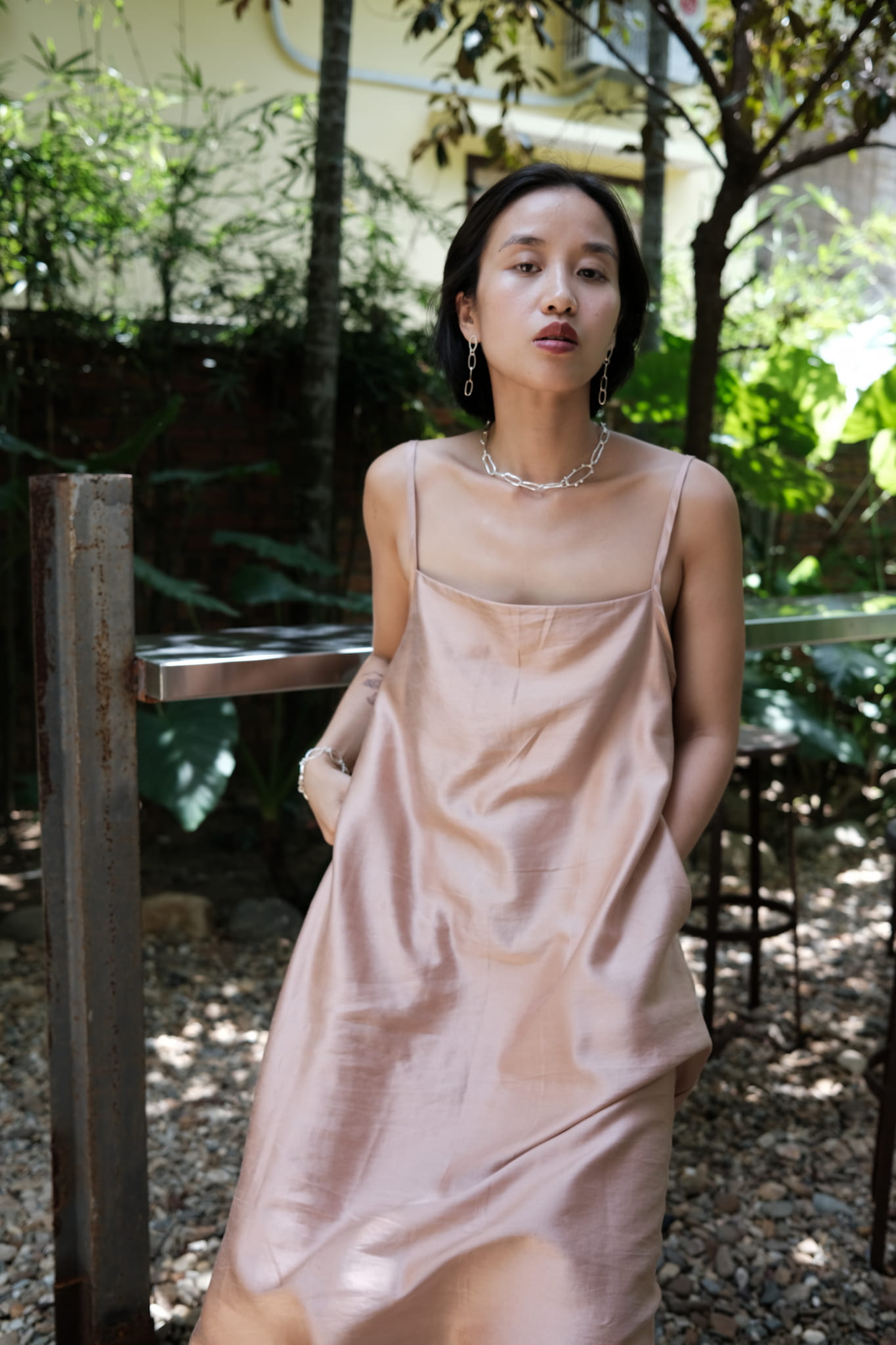 A model wearing Soulcraft Jewelry made from .999 silver.